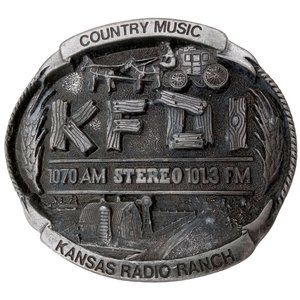 KFDI Belt Buckle Country Music Kansas Radio Ranch Barn Windmill Vintage Western